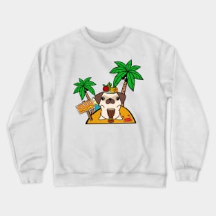 Funny pug is on a deserted island Crewneck Sweatshirt